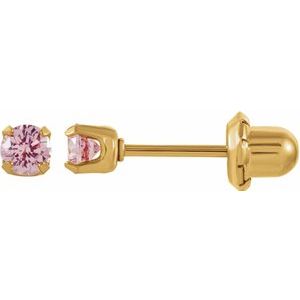 24K Gold-Washed Stainless Steel 3 mm Round Pink Cubic Zirconia Piercing Stud Earrings