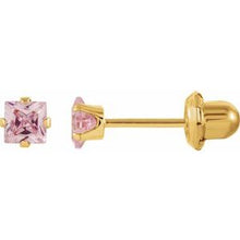 Load image into Gallery viewer, 14K Yellow 3x3 mm Square Pink Cubic Zirconia Piercing Stud Earrings
