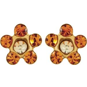 14K Yellow Imitation Crystal November Birthstone Piercing Earrings