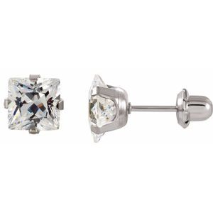 Stainless Steel 7 mm Round Cubic Zirconia Piercing Stud Earrings