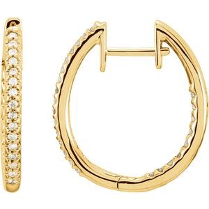 14K Yellow 1 CTW Diamond Inside-Outside Hinged 27.8 mm Hoop Earrings