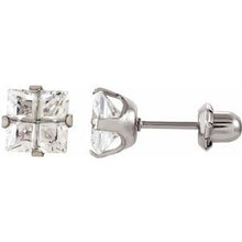 Charger l&#39;image dans la galerie, Stainless Steel 7x7 mm Square Cubic Zirconia Piercing Stud Earrings
