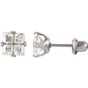 Stainless Steel 7x7 mm Square Cubic Zirconia Piercing Stud Earrings