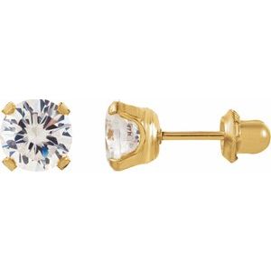 14K Yellow 3 mm Round Cubic Zirconia Piercing Stud Earrings