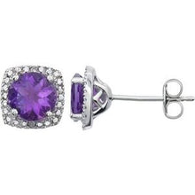Load image into Gallery viewer, Sterling Silver Amethyst &amp; .015 CTW Diamond Earrings
