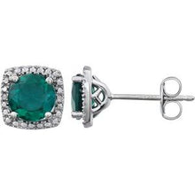 Load image into Gallery viewer, Sterling Silver Created Emerald &amp; .015 CTW Diamond Earrings
