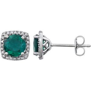 Sterling Silver Created Emerald & .015 CTW Diamond Earrings