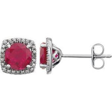 Load image into Gallery viewer, Sterling Silver Created Ruby &amp; .015 CTW Diamond Earrings
