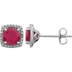 Sterling Silver Created Ruby & .015 CTW Diamond Earrings
