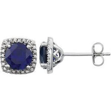 Load image into Gallery viewer, Sterling Silver Created Blue Sapphire &amp; .015 CTW Diamond Earrings
