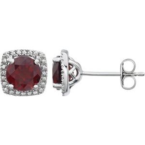 Sterling Silver Mozambique Garnet & .015 CTW Diamond Earrings