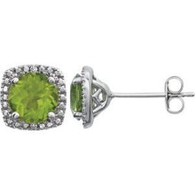 Load image into Gallery viewer, Sterling Silver Peridot &amp; .015 CTW Diamond Earrings
