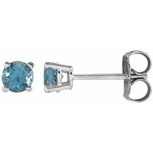 14K White 4 mm Round Swiss Blue Topaz Earrings