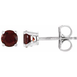 14K White 4 mm Round Mozambique Garnet Earrings