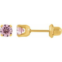 Load image into Gallery viewer, 24K Gold-Washed Stainless Steel 5 mm Round Pink Cubic Zirconia Piercing Stud Earrings
