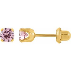 24K Gold-Washed Stainless Steel 5 mm Round Pink Cubic Zirconia Piercing Stud Earrings
