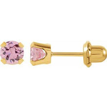 Load image into Gallery viewer, 14K Yellow 5 mm Round Pink Cubic Zirconia Piercing Stud Earrings
