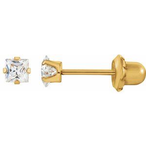14K Yellow 3x3 mm Square Cubic Zirconia Piercing Stud Earrings