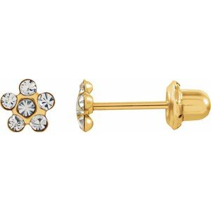 14K Yellow Imitation Crystal April Birthstone Piercing Earrings