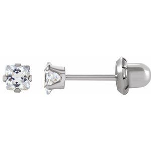 14K White 3x3 mm Square Cubic Zirconia Piercing Stud Earrings
