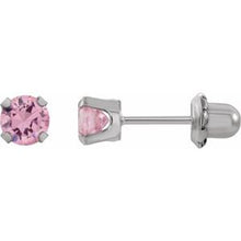 Load image into Gallery viewer, Rhodium-Plated 14K Yellow 5 mm Round Pink Cubic Zirconia Piercing Stud Earrings
