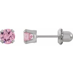 Rhodium-Plated 14K Yellow 5 mm Round Pink Cubic Zirconia Piercing Stud Earrings