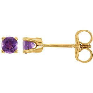 14K Yellow3 mm Round Amethyst Youth Birthstone Earrings