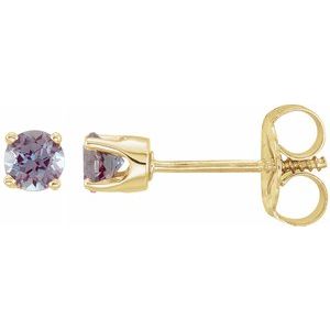 14K Yellow 3 mm Round Imitation Alexandrite Youth Birthstone Earrings