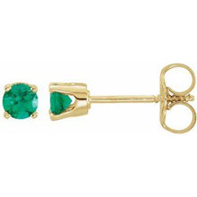 Load image into Gallery viewer, 14K Yellow 3 mm Round Imitation Emerald Youth Birthstone Earrings
