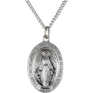 Sterling Silver 28.5x17.75 mm Oval Miraculous Medal 24