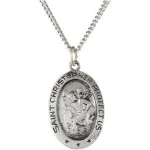 Load image into Gallery viewer, Sterling Silver 19x14 mm Oval St. Christopher 18&quot; Necklace
