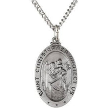 Load image into Gallery viewer, Sterling Silver 24x16 mm Oval St. Christopher 24&quot; Necklace
