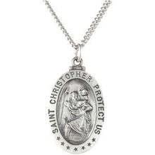 Load image into Gallery viewer, Sterling Silver 21.5x14.5 mm Oval St. Christopher 18&quot; Necklace
