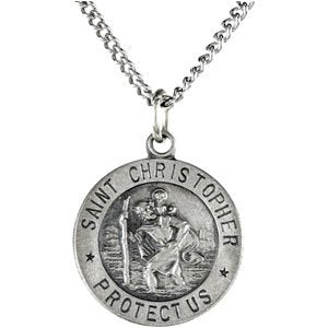 Sterling Silver 15 mm St. Christopher Medal 18‚Äù Necklace