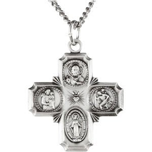 Sterling Silver 25x24 mm Four-Way Cross Medal 24
