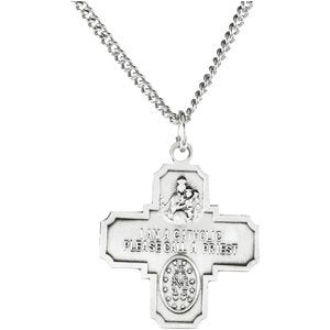 Sterling Silver 19x17.7 mm Four-Way Cross Medal 18" Necklace