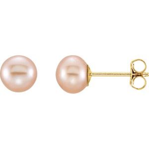 14K Yellow 5-6 mm Pink Freshwater Cultured Pearl Earrings