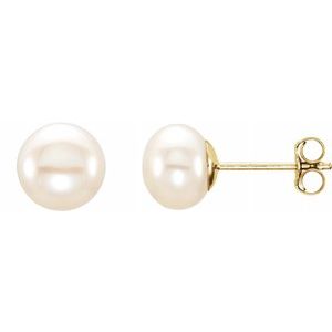 14K Yellow 6-7 mm White Freshwater Cultured Pearl Earrings