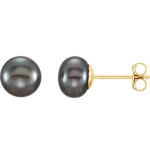 14K Yellow 6-7 mm Black Freshwater Cultured Pearl Earrings