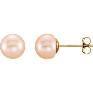 14K Yellow 6-7 mm Pink Freshwater Cultured Pearl Earrings