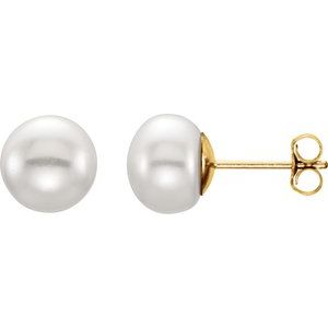 14K Yellow 7-8 mm White Freshwater Cultured Pearl Earrings