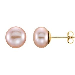 14K Yellow 7-8 mm Pink Freshwater Cultured Pearl Earrings