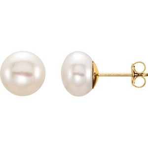 14K Yellow 8-9 mm White Freshwater Cultured Pearl Earrings