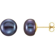 Charger l&#39;image dans la galerie, 14K Yellow 8-9 mm Black Freshwater Cultured Pearl Earrings
