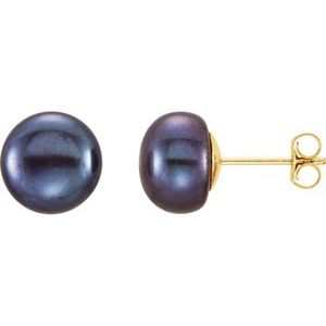 14K Yellow 8-9 mm Black Freshwater Cultured Pearl Earrings