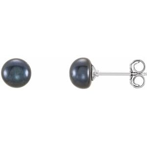Sterling Silver 5-6 mm Black Freshwater Cultured Pearl Earrings