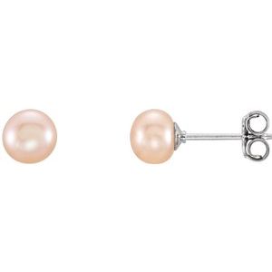 Sterling Silver 5-6 mm Pink Freshwater Cultured Pearl Earrings