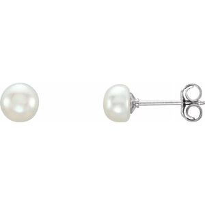 Sterling Silver 5-6 mm White Freshwater Cultured Pearl Earrings