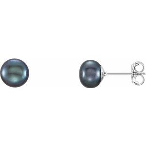 Sterling Silver 6-7 mm Black Freshwater Cultured Pearl Earrings