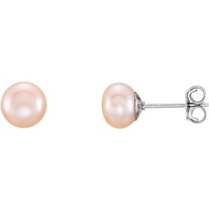 Sterling Silver 6-7 mm Pink Freshwater Cultured Pearl Earrings